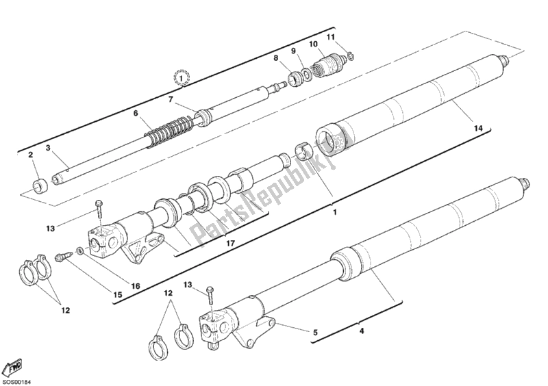 All parts for the Front Fork of the Ducati Sport ST3 S ABS USA 1000 2006